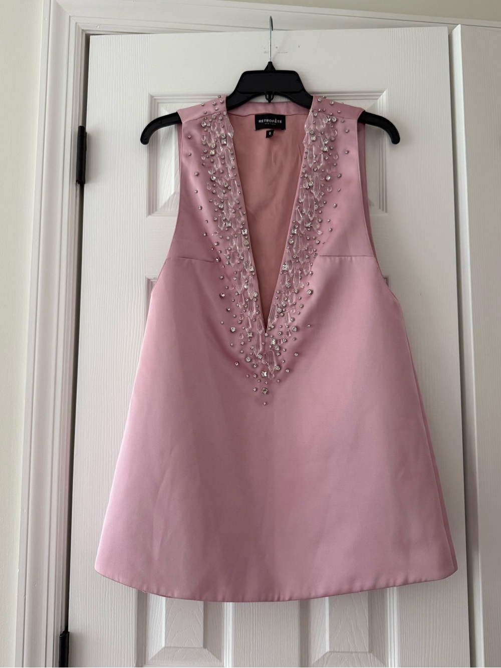 Retrofete Maisy Crystal Embellished Mini Dress Earl Rose Pink Silver - Picture 3 of 15